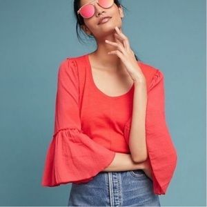 Anthropologie Bordeaux Foster Bell Sleeve Top